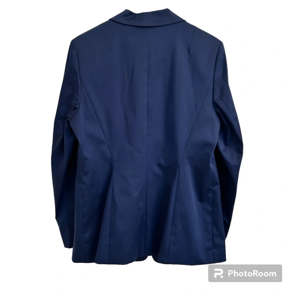 Talbots Women 10 Petite Navy Single Breasted Blazer Jacket Cotton Blend Stretch - Picture 2 of 9
